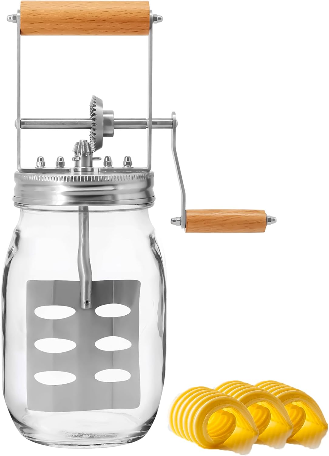 Butter Churner – Make Fresh Homemade Butter in 10 Minutes | Hand Crank Jar with Stainless Steel Paddle | Large 32 oz Capacity | Great for DIY, Kitchen Fun & Family Use
