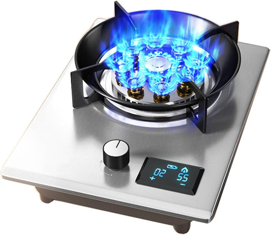 BXKCFYBSQ Portable Gas Stove, 7.2kW 9-Cavity Fire Ring Wok Burner Timer, Freestanding Table Top for Home Kitchen Camping Garden Dining (Color : Silver, Size : NG)