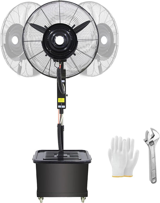 Outdoor Oscillating Misting Fan,Industrial Pedestal Misting Fans with 43L Tank,Metal Floor Fan 26in 30in,Commercial Standing Mister Air Cooler for Shop Garage Gazebo(320W\/26in)