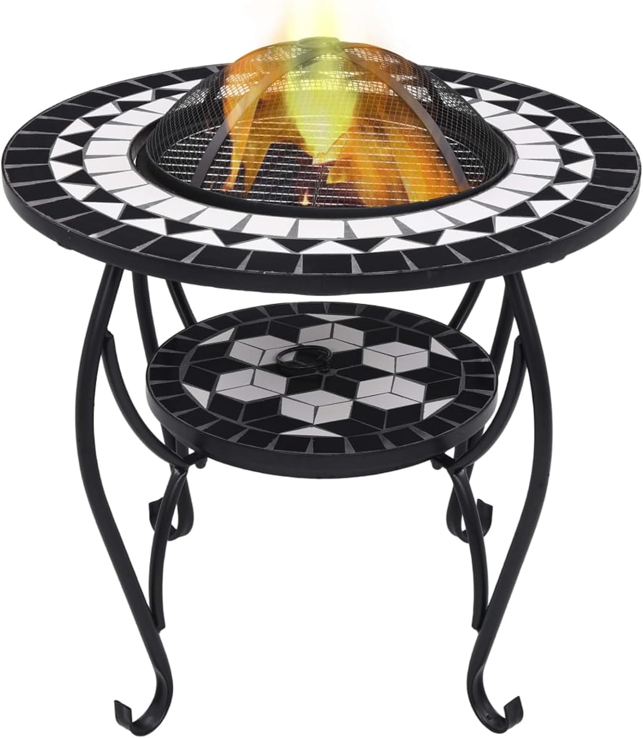 Black and White Steel Fire Pit Table with Ceramic Surface - Garden Patio Heater & BBQ Model LYKLYD-46725US