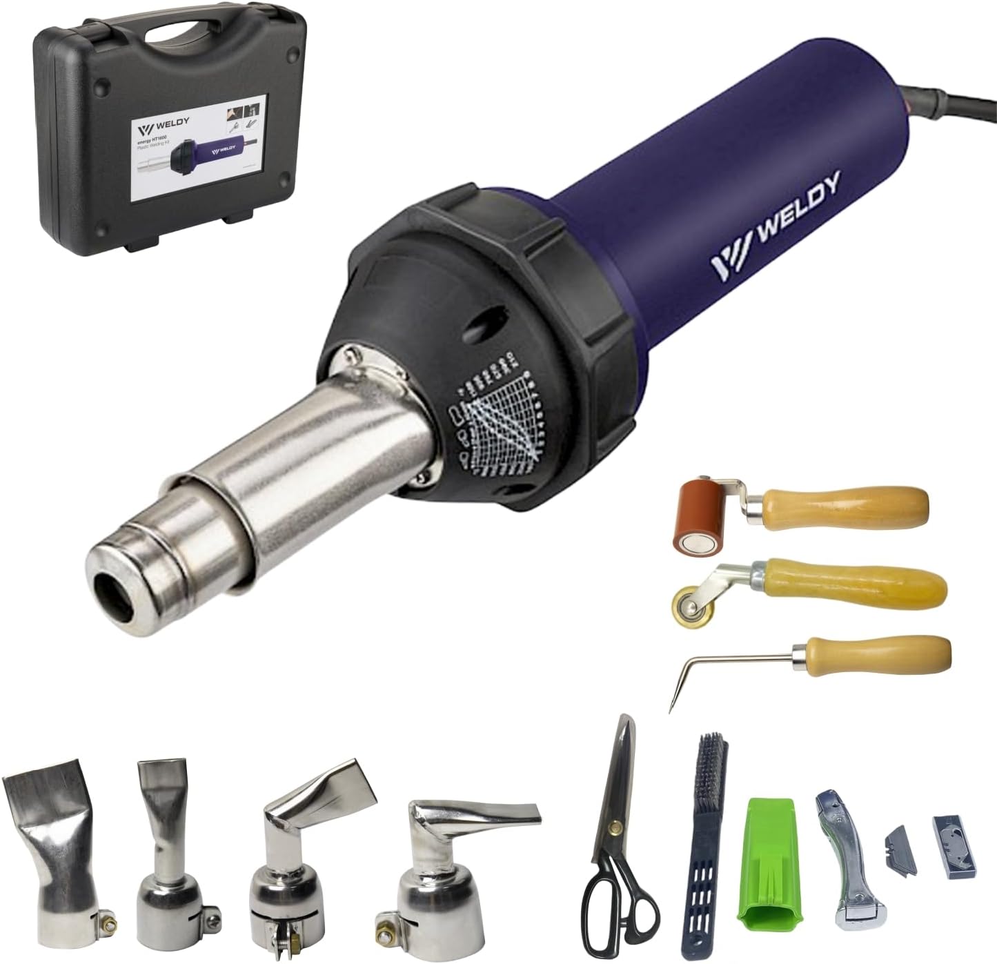 110V Weldy 1600W Professional Hot Air Equipment Hot Blast Torch Overlap Air Welding Gun Welder Pistol Tool Hot Air Gun (Weldy heat gun set)