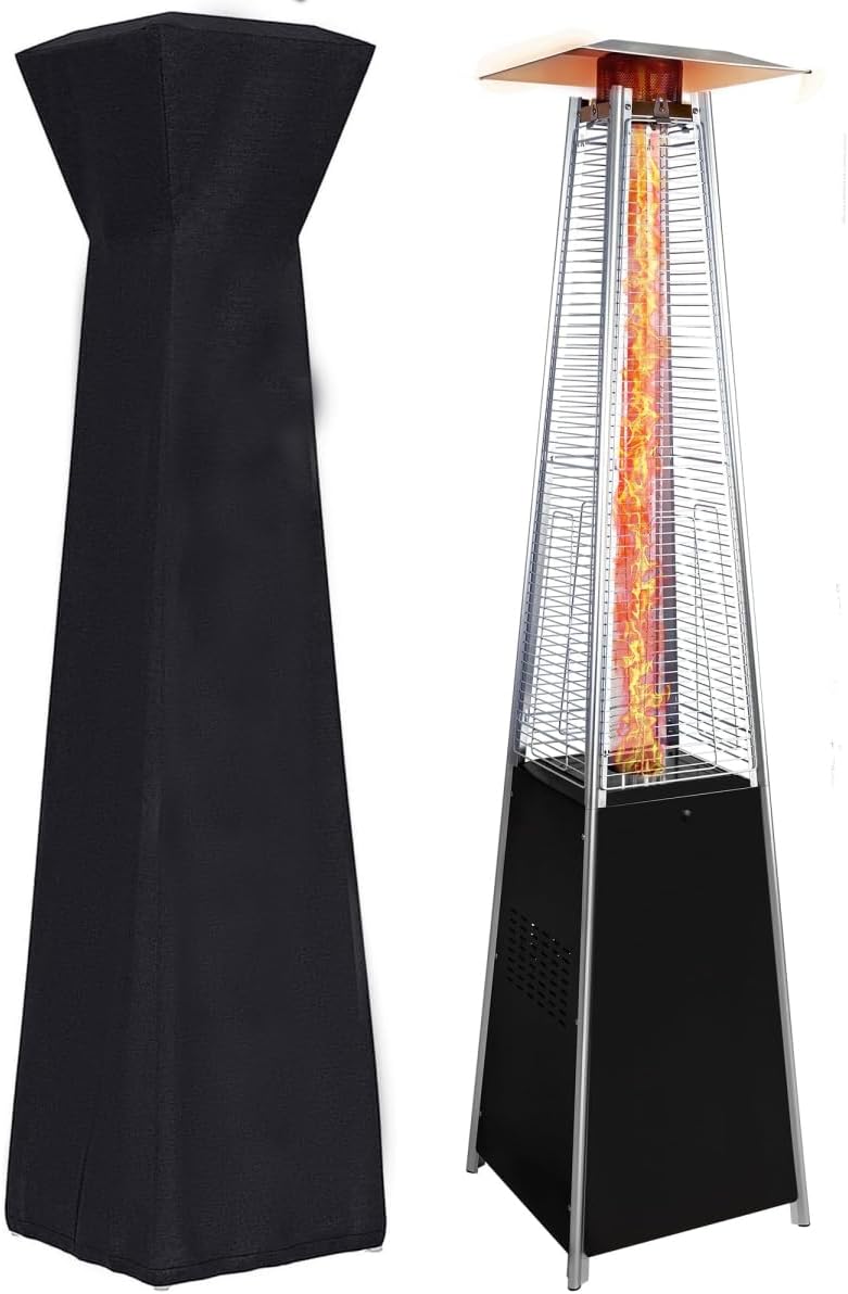 48,000 BTU Pyramid Patio Heater, Outdoor Propane Heater with Wheels & Cover, 360 ° Heating