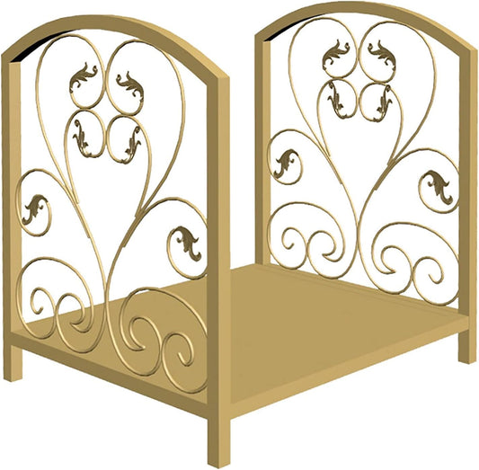 XSMYdpUS Scroll Firewood Rack Stand 17.7inch, Heavy Duty Log Rack Holder Wrought Iron Wood Stacker Indoor Outdoor Wood Storage Shelf (Color : Gold)