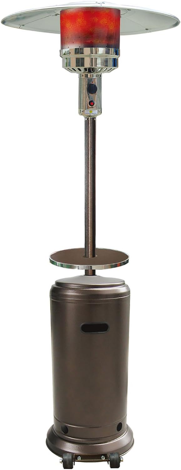 Hanover Outdoor 48,000 BTU Propane Umbrella Patio Heater 7.35 Feet Tall with Wheels, Heat Radius up to 26.6-Ft, Button Start & Adjustable Temperature for Patio Events & Entertaining, Hammered Bronze