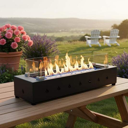 28-Inch Rectangle Fire Pit, 40000BTU Outdoor Propane Fire Pit, Wind-Resistant Firepits, Durable Iron Stylish Glass Beads Design,for Outside Patio,Garden,Deck