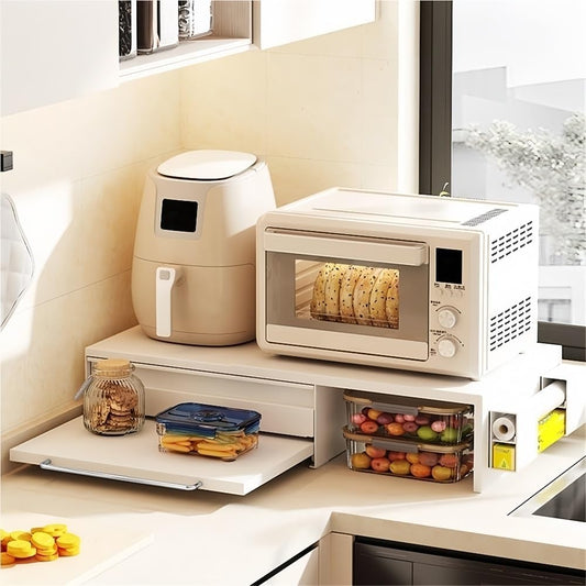 Expandable Countertop Organizer with Pull - Out Drawer, Coffee Station Accessories\u200B, Microwave Oven Rack, Utility Rack for Kitchen Bathroom(White)