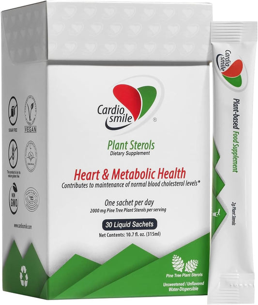Cardiosmile 2000mg Plant Sterols Supports Healthy Cholesterol Levels with 1400mg beta-Sitosterol for Heart & Metabolic Health Support, 30 Day Supply in Single Use Liquid Packets