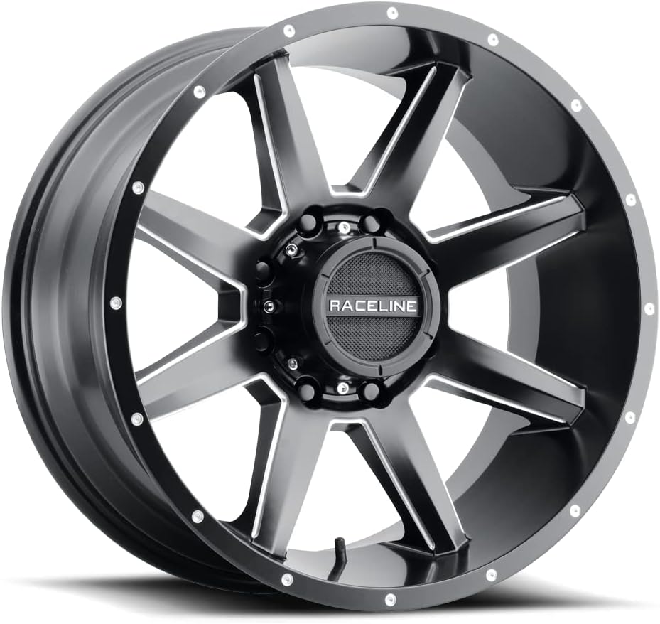 Raceline Wheels Aluminum Truck Wheels SUV Automotive Wheels Car Accessories, Black Rims (17X9 8X165.1-12mm)