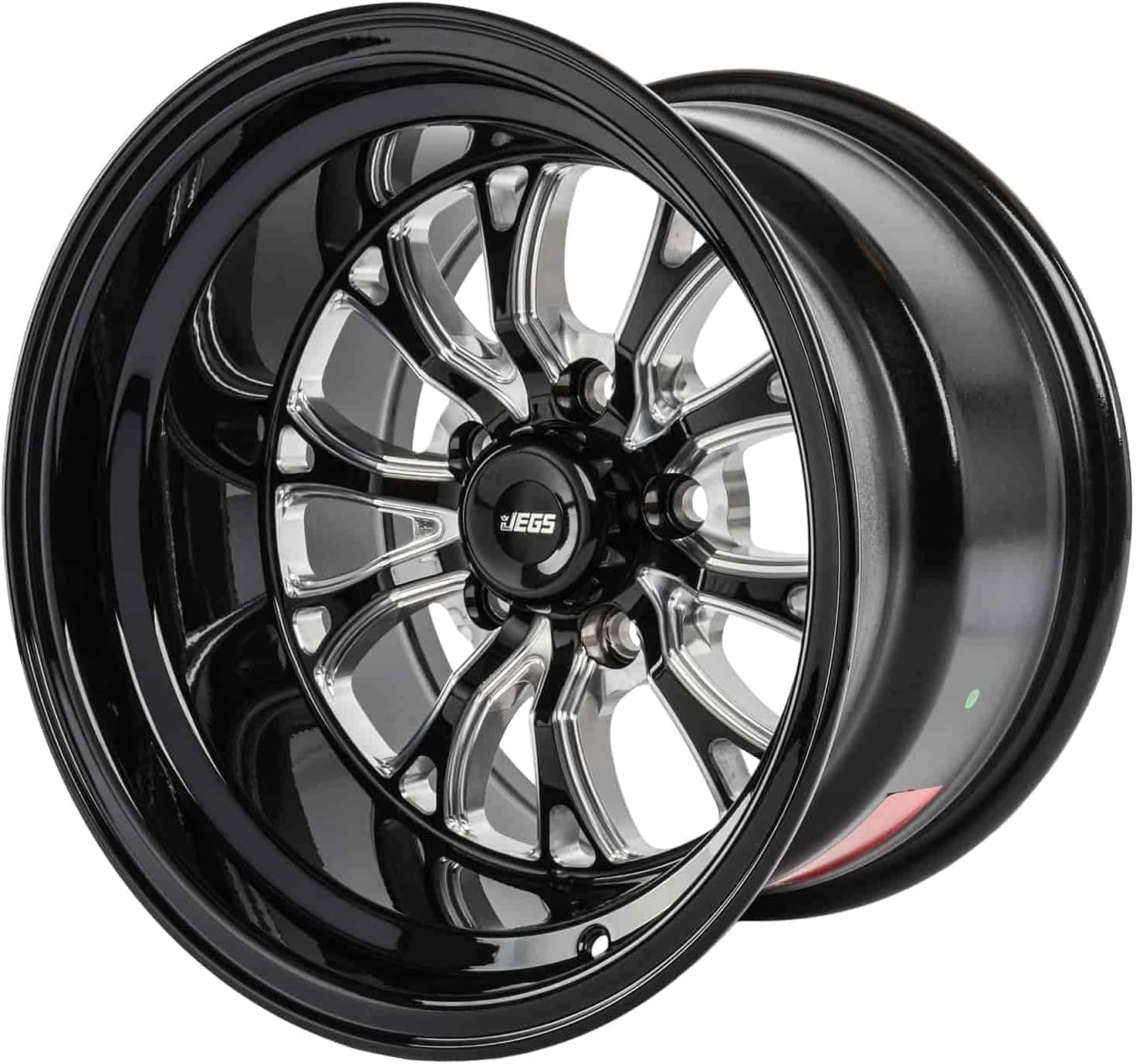 JEGS SSR Spike Wheel 15 x 10 | 5 x 4.5” Wheel Bolt Pattern Spacing | -25mm Offset | 4.5” Backspacing | Gloss Black with Milled Spoke Accents | 3.27” Center Bore