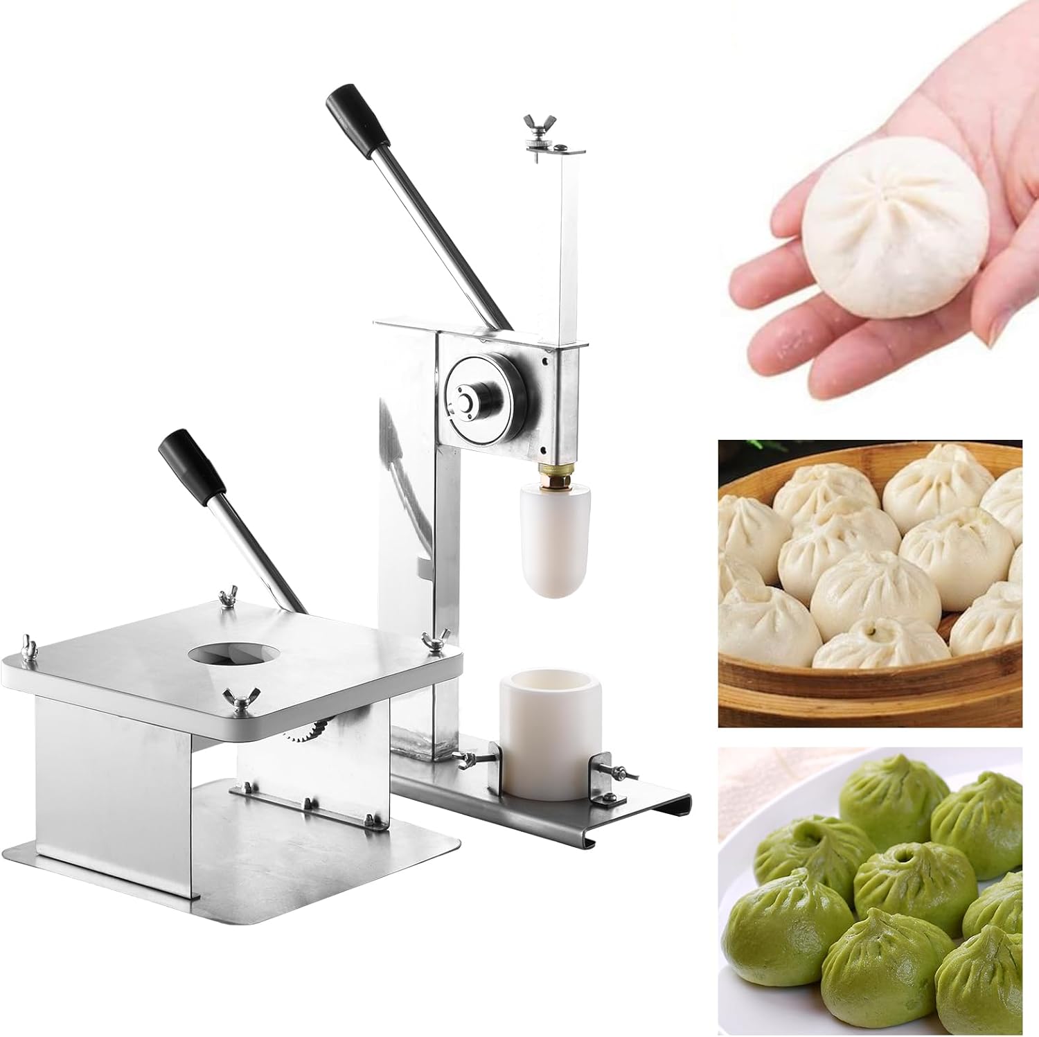 Bun Making Machine, Baozi Maker With Dough Press Machine, Closing Machines And 3 PE Molds, Semi-Automatic Bun Maker Handle Control In Stainless Steel For Home, Commercial Use