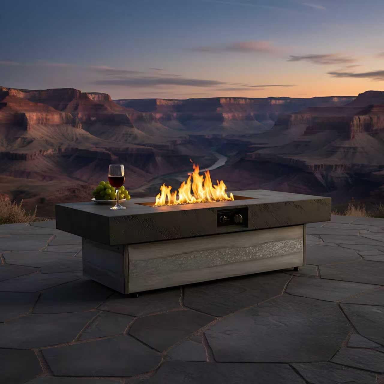 48 x 24 Inch Outdoor Firepit Table 50,000 BTU Propane Fire Pit Table with Dual Height Options & Cement‑Textured Surface, Electronic Ignition & Removable Lid for Patio & Backyard