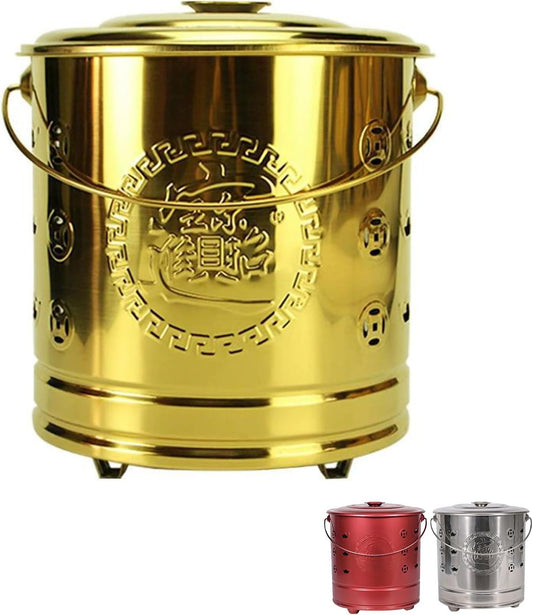 Burn Barrels Outside - Stainless Steel Paper Burn Bucket, Incinerator Cage with Lid Metal Yard Waste Fire Container for Garden, Deck, Backyard Burning