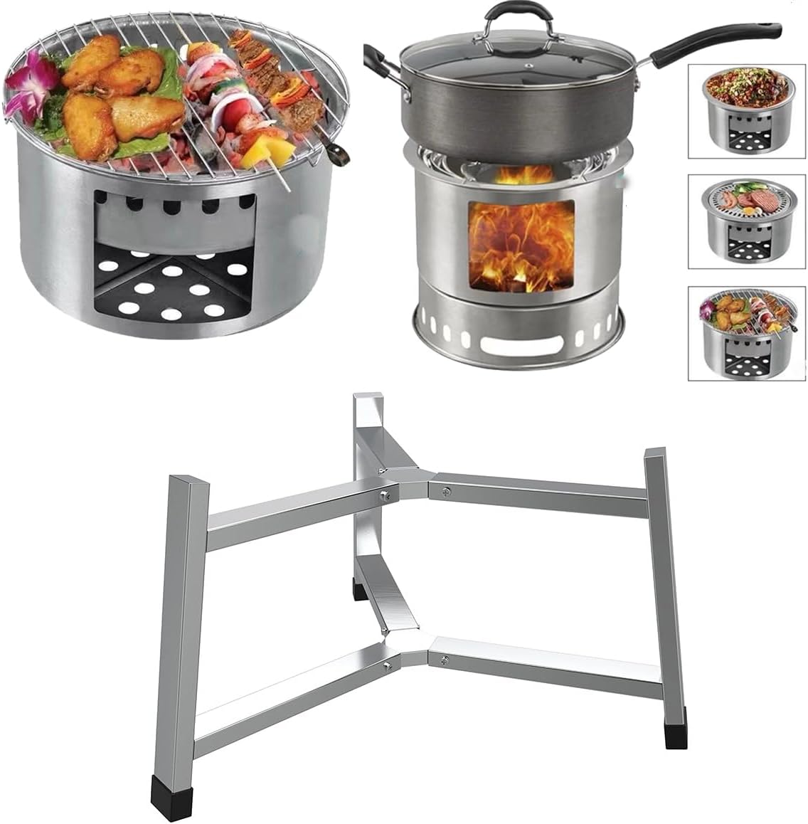 XIANERHUI Firepit Stand, Adjustable Fire Pit Stand for Solo Stove Ranger Bonfire Yukon Accessories Foldable Firepit from 15 to 27 inch Stainless Steel Outdoor Camping Fireplace Tools (27inch)