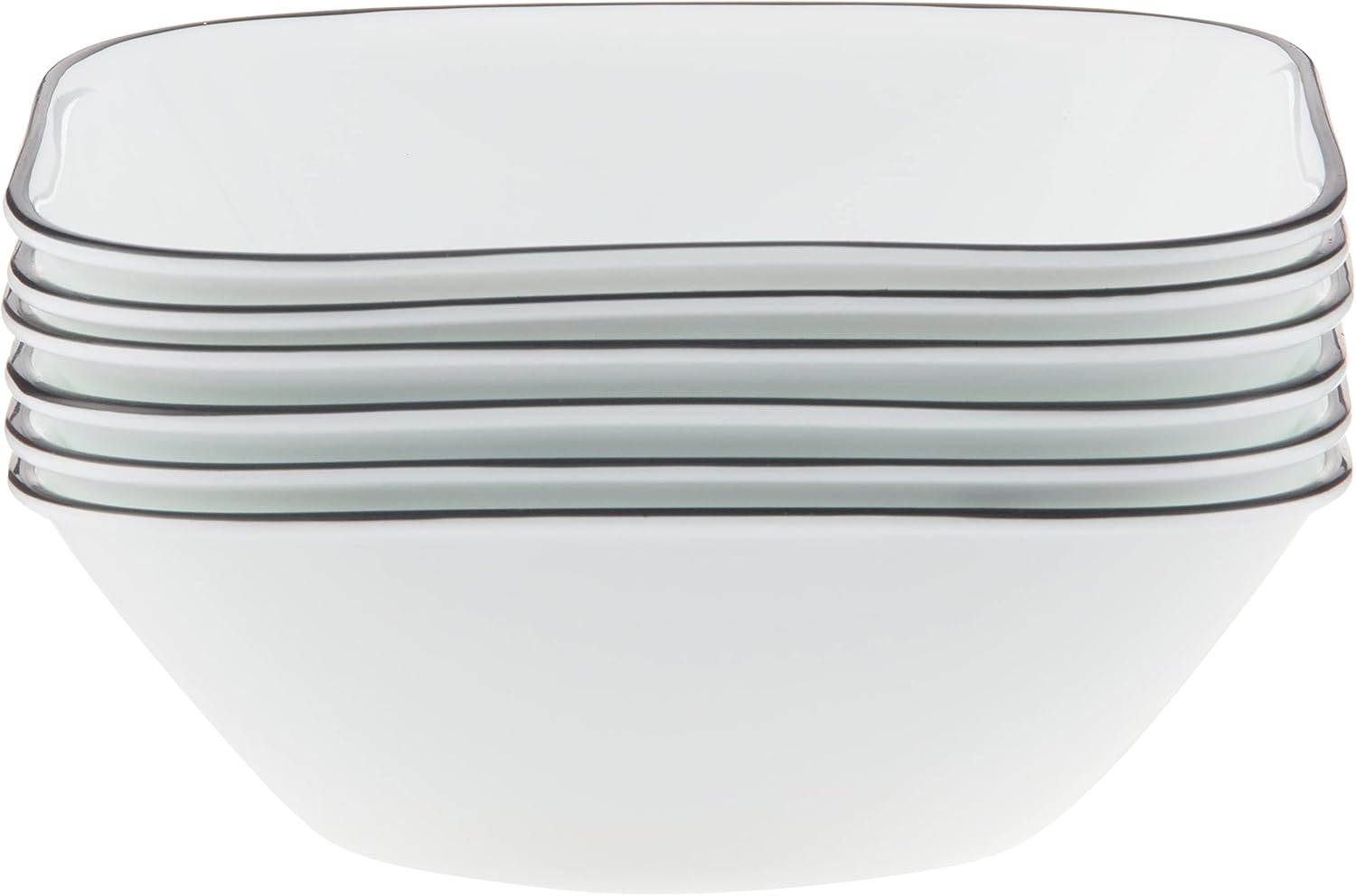 Corelle Vitrelle 6-Piece (22-Oz) Cereal Soup Bowls, Triple Layer Glass and Chip Resistant, Lightweight Square Dinnerware Bowl Set, Simple Lines