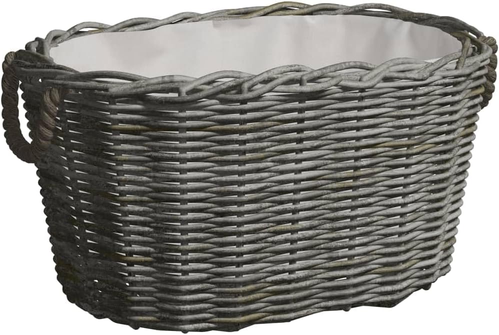 Willow Firewood Basket with Carrying Handles, Rustic Wood Log Holder for Fireplace, Heavy Duty Wicker Storage Bin for Laundry or Vegetables