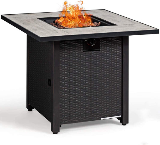 Giantex Propane Fire Pit Table, 30 inch 50,000 BTU Square Gas Firepits w\/Ceramic Tabletop, Emboss Gas Heater w\/Lava Rock, Waterproof Cover, ETL and CSA Certification for Outside(Black & Gray)