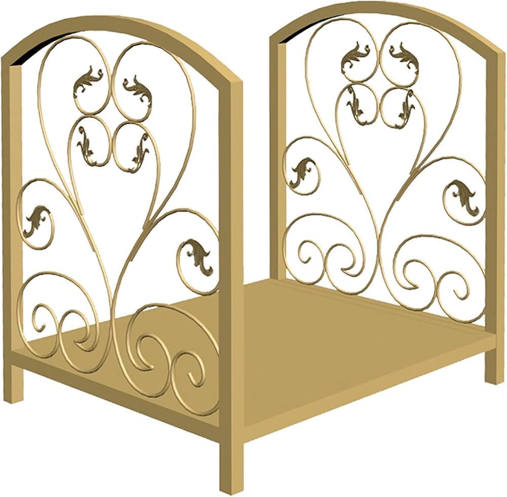 Scroll Firewood Rack - Heavy Duty Wrought Iron Log Holder, Indoor & Outdoor Wood Storage Shelf(Color:Gold)