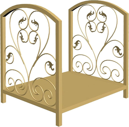 Scroll Firewood Rack - Heavy Duty Wrought Iron Log Holder, Indoor & Outdoor Wood Storage Shelf(Color:Gold)