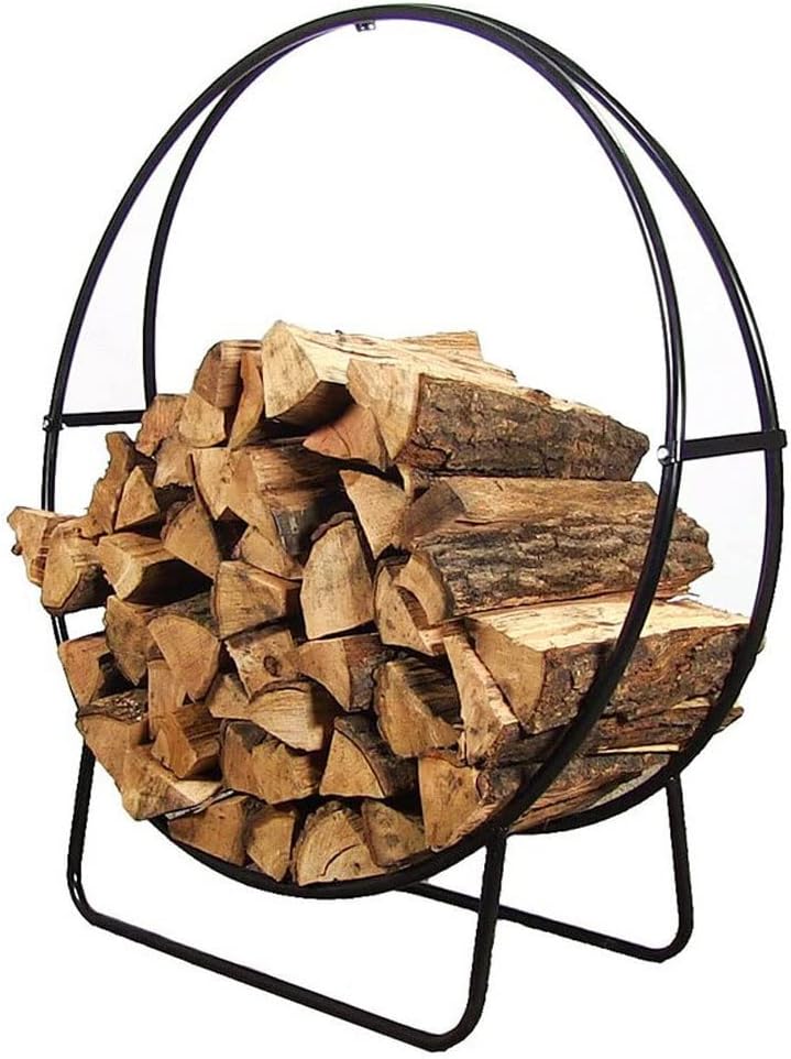 Log Store Firewood Rack Outdoor Firewood Log Hoop Black Powder Coated Steel Wood Rack for Firewood Lumber Storage Rack