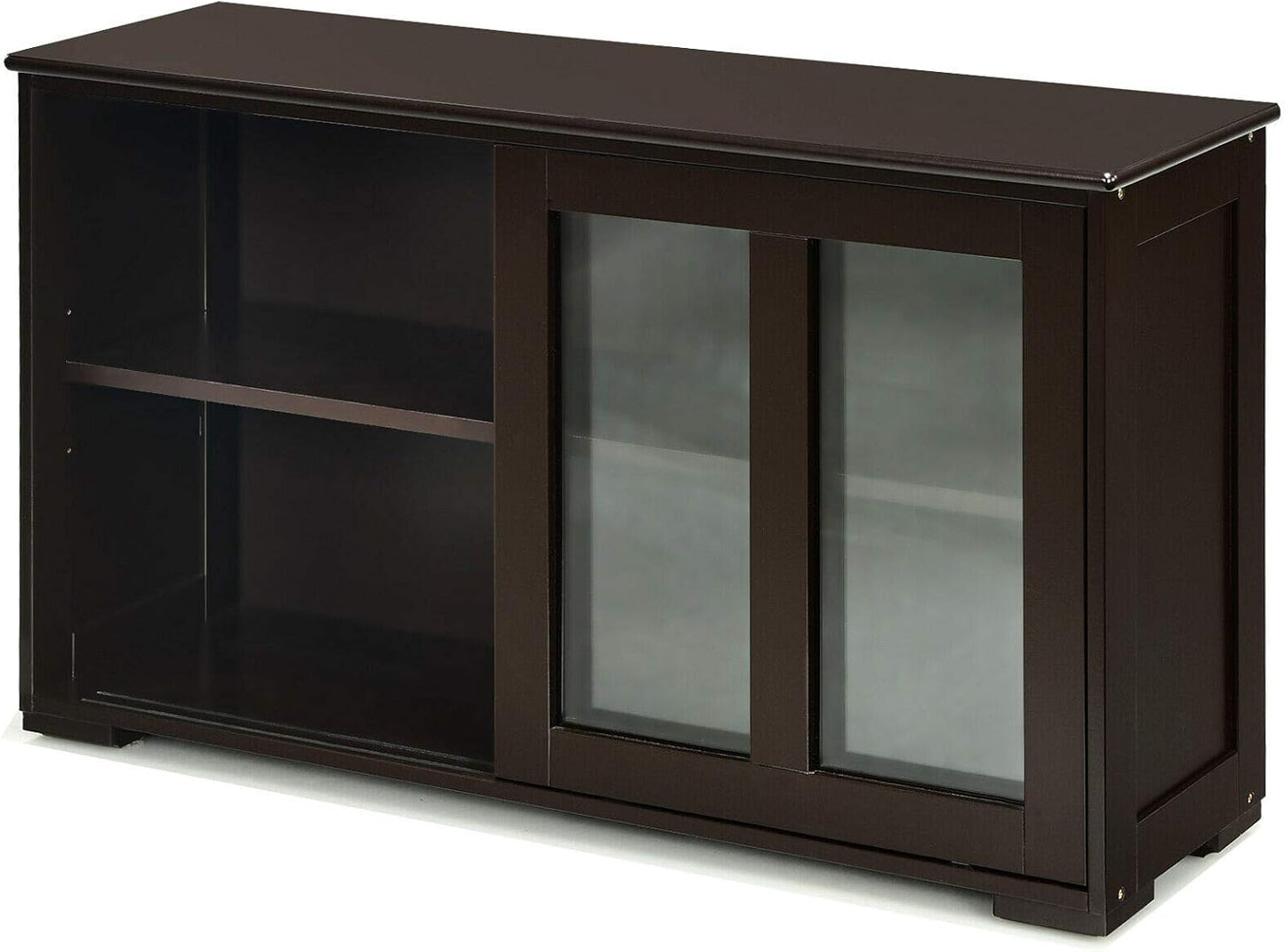 Brown Sideboard Buffet Cupboard Kitchen Cabinet Sliding Glass Door Pantry Kitchenware Kitchen Appliance 2 Shelves Storage Home Restaurant Office Dining Room Use Ample Storage Space Spacious Top