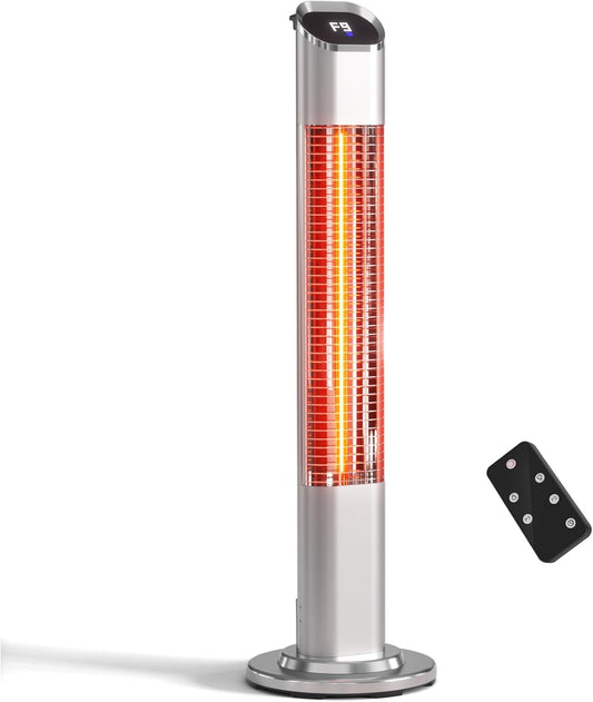 Outdoor Patio Heater with Remote, 1 Second Instant Heating Infrared Heater with 9 Heat Levels, 24H Timer Electric Space Heater for Garage, Porch, Backyard
