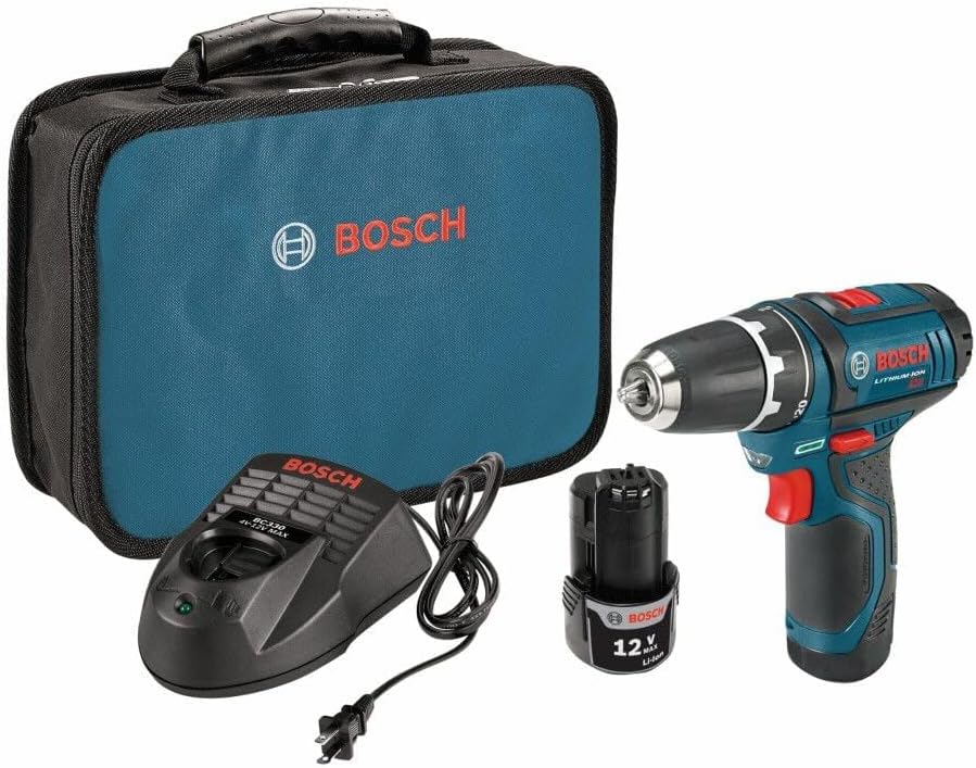 BOSCH PS31-2A 12V Max 3\/8 Inch Drill\/Driver Kit with (2) 2 Ah Batteries and Charger, Variable Speed