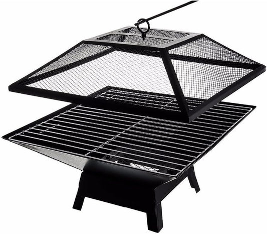 Multifunctional Square Small Fire Pit BBQ Party Portable Backyard Patio Garden Fireplace for Camping, Outdoor Heating, Bonfire and Picnic