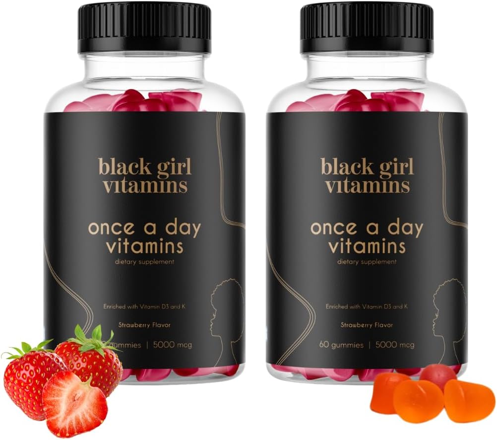 Black Girl Vitamins Once a Day - Womens Multivitamin Gummy - Vitamin A, B, C, E and Zinc. Multivitamin for Women, Immune Support. Vegan, Gluten-Free. Made in The USA (60 Day Supply, Strawberry)
