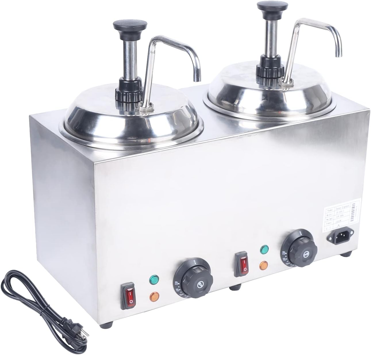 Cheese Dispenser with 2 Pumps 2 x 2L Electric Nacho Cheese Sauce Warmer 30-110℃ Hot Fudge Warmer Dispenser 1600W Jam Heat Preservation Machine