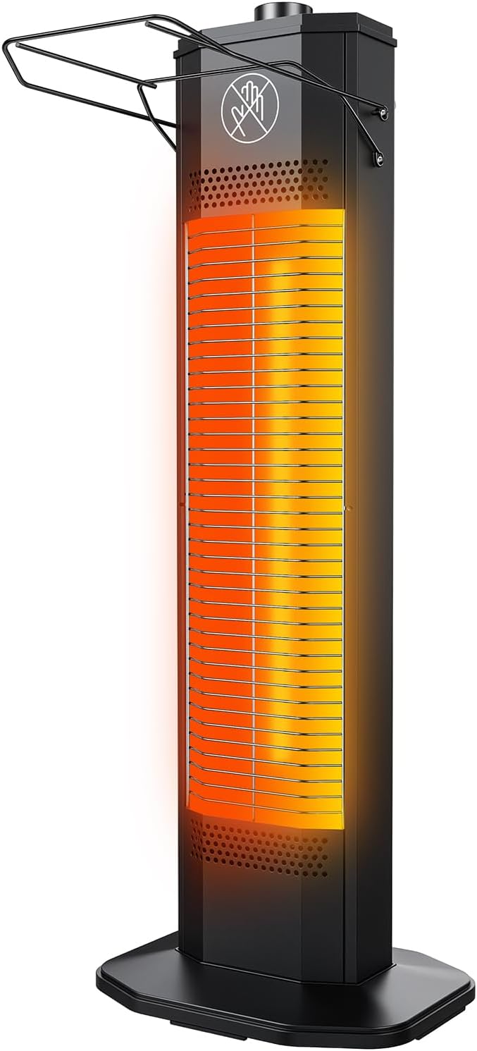 Outdoor Electric Patio Heater, 27-inch Infrared Tower Heater with 1200W Instant Heating, IPX5 Waterproof, Tip-Over & Overheat Protection, Space Heater for Patio Garage Workshop Indoor & Outdoor Use