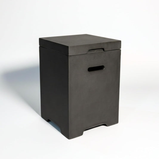 Light Concrete Propane Tank Cover Table Dark Grey Finish Outdoor Cylinder Hideaway for Gas Fire Pit And Griddle Side Table