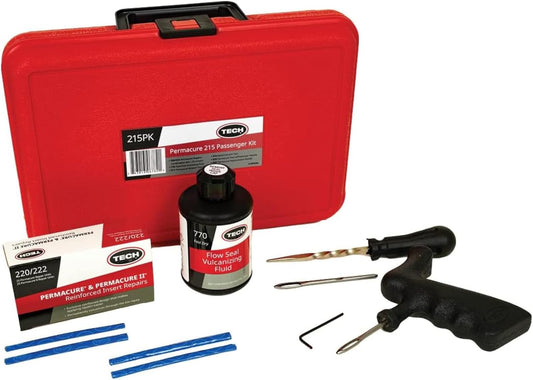 TECH Permacure Passenger Tire Plug Kit – The Ideal Flat Tire Fix Kit for Passenger Cars, Light Trucks, SUVs, Trailers, ATVs, Golf Carts, Farm Equipment, and More (50 Tire Plugs & Tools)