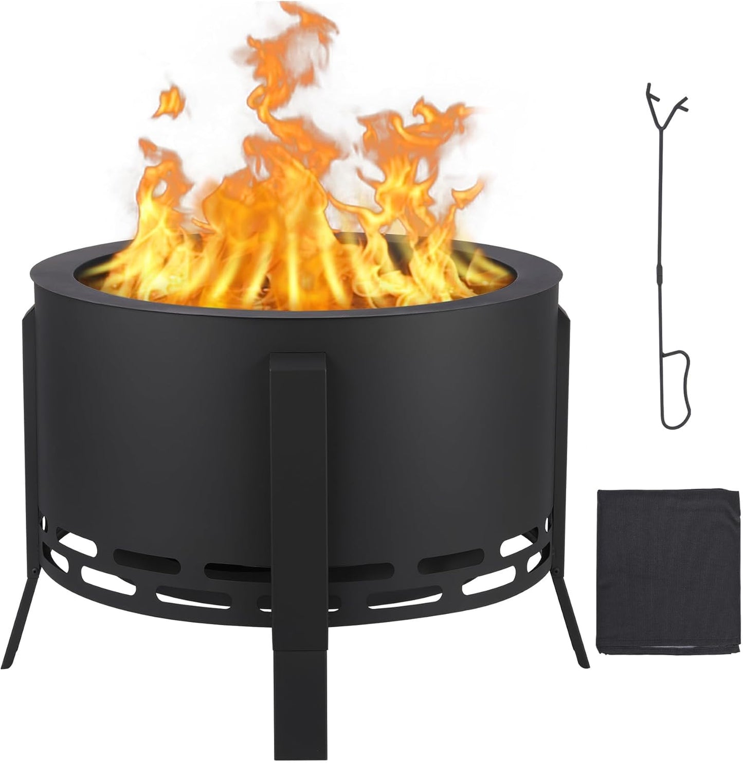 26 Inch Smokeless Fire Pit Outdoor Wood Burning Bonfire Stove–Portable Carbon Steel Firepit for Patio, Backyard,Camping – Durable Round Fire Pits for Outside with Low Smoke,Rust-Proof,Easy to Clean