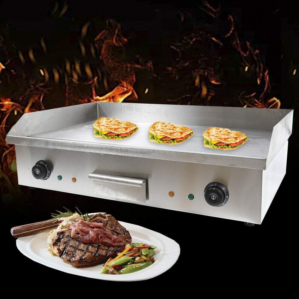 Commercial Electric Griddle, 3000W Countertop Flat Top Grill Dual Control Heavy Duty Stainless Steel Teppanyaki Griddle with Adjustable Temp Control 122°F-572°F 28.6"x15.7"(NO PLUG)
