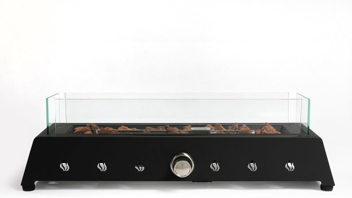 28-Inch Table Top Fire Pit with Quick-Connect Propane and Glass Wind Guard - Real Flame Ambiance Outdoor Portable Gas Fire Pit with Lava Rocks for Patio Deck and Garden Gatherings