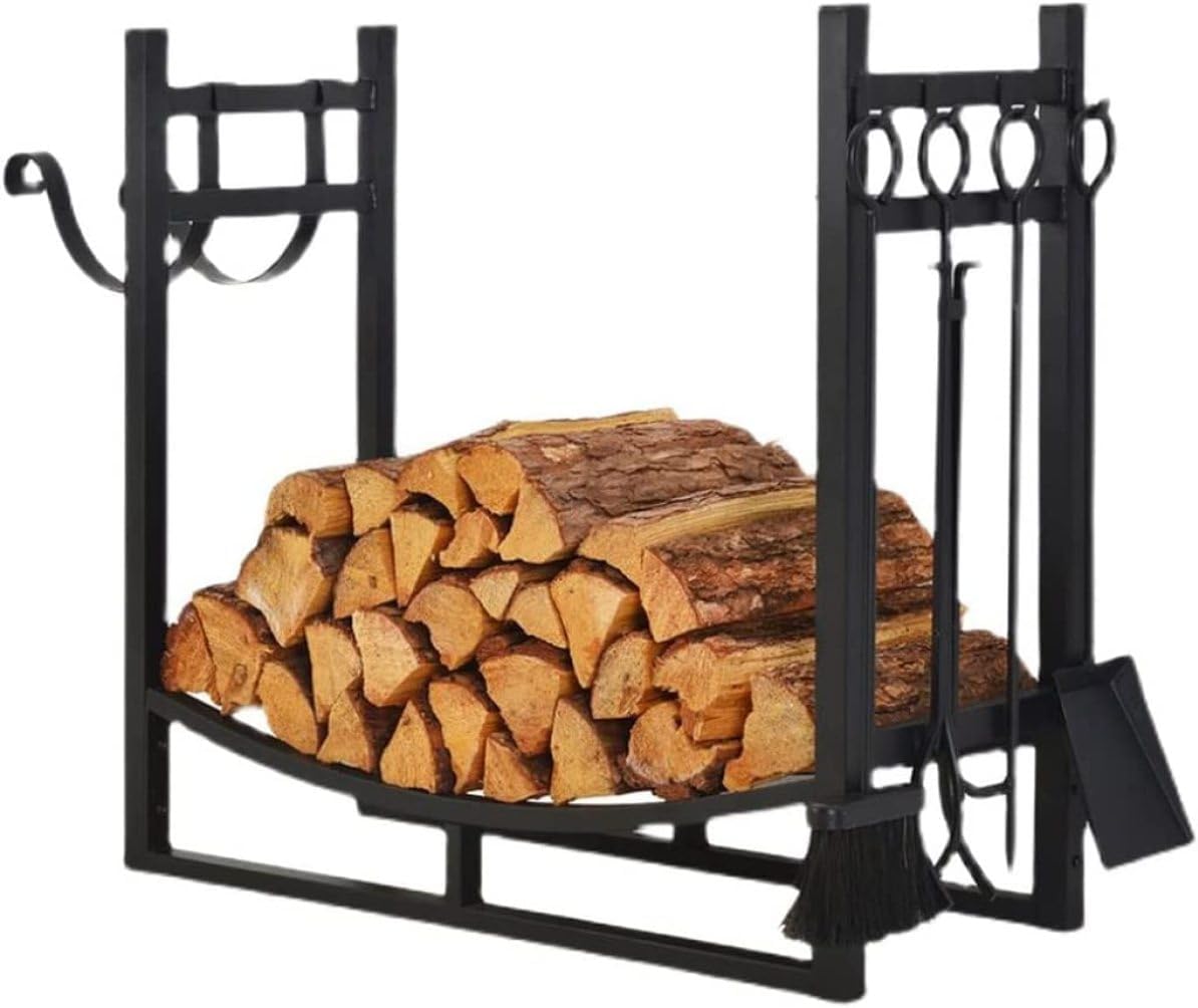 Firewood Holder Firewood Rack Combo Outdoor Indoor Waterproof Firewood Log Holder Heavy Duty Wood Rack for Firewood Wood Log Store,