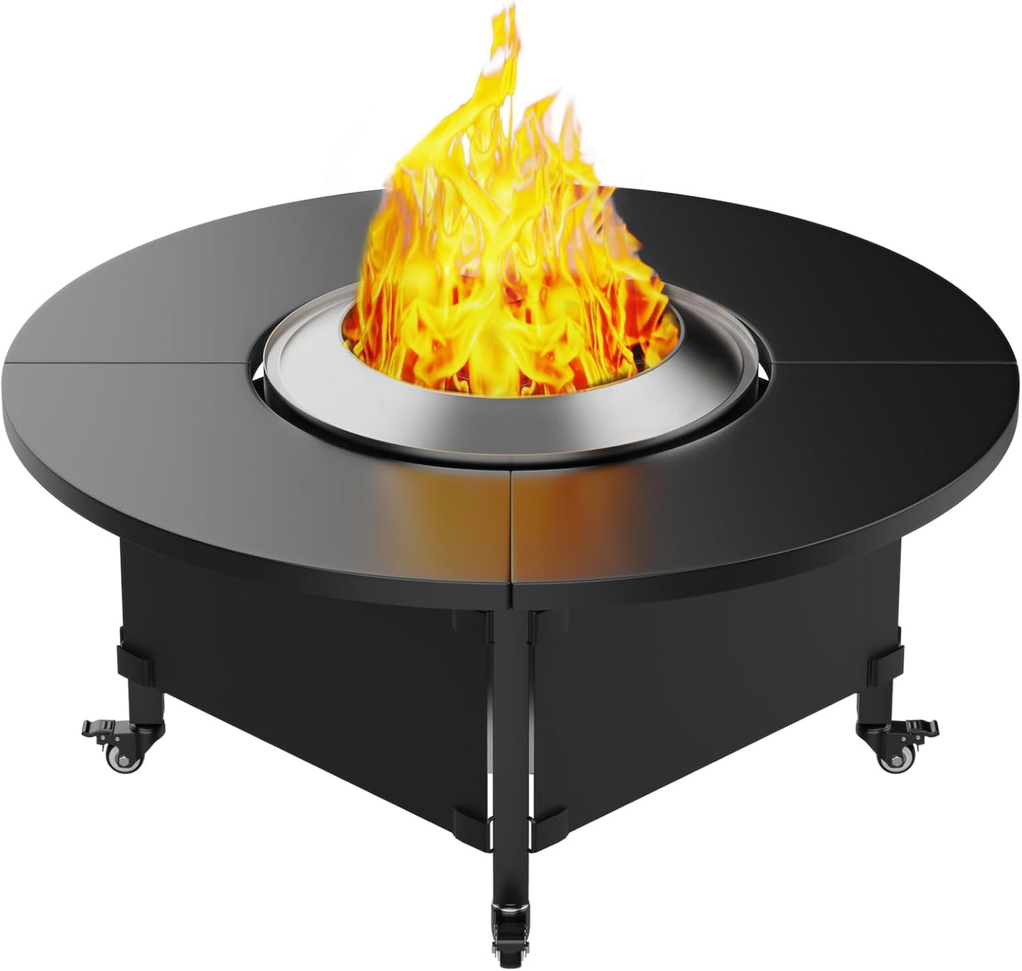 Fire Pit Surround Tabletop for Solo Stove Bonfire,Foldable Surround Table with Wheels for Safety & Easy Clean,42" Powder-Coated Steel Wood Burning Stove Surround Table Top,Accessories for Solo Stove