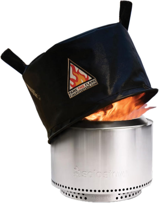 Tame the Flame Fire Pit Cover for Solo Stove Bonfire & Hot Shot Explorer, Patented Flame-Terminating Footring, Heavy-Duty Outdoor Round Firepit Cover, 22 inch
