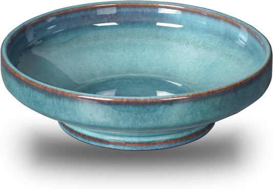 STE-CER Ceramic Fruit Bowl for Kitchen Counter,Decorative Pedestal Bowl for Table Countertop,Large Footed Serving Bowl,10.2 Inch (Blue)