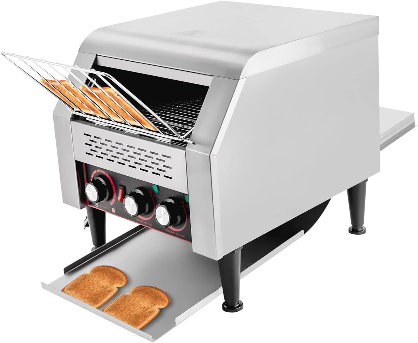 Commercial Conveyor Toaster 300 Slices\/Hour Stainless Steel Conveyor Toaster 2200W Electric Toasters Oven Heavy Duty Countertop Restaurant Toaster for Cafes Bun Bagel Bread