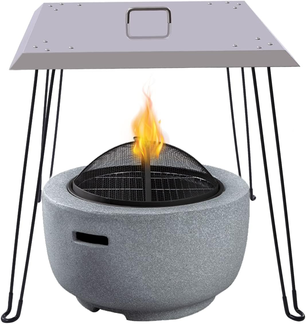 Fire Pit Heat Deflector, 24''X24''X24'' Outdoor Stainless Steel Square Fire Pit Cover with Foldable Legs and Carrying Handle. Suitable for Indoor Or Outdoor Picnics and Adventures.