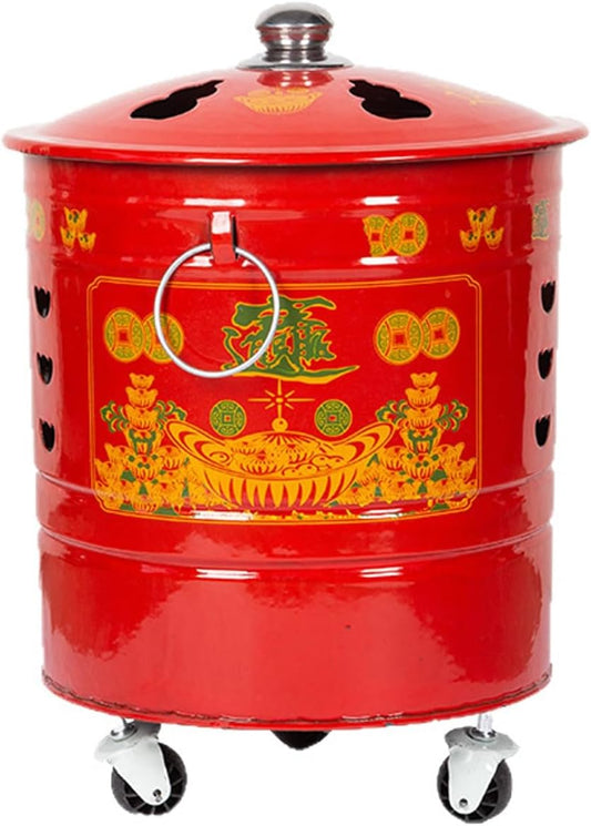 Incinerator, Burn Barrel with Lid, Portable Burn Cage with Wheels, Metal Fire Pit, Trash Burning Containers with Grid Support(33.5cm\/13in)