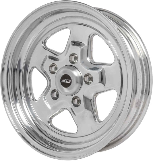 JEGS Sport Star Aluminum Wheel 15” x 4” | 5 x 4.75” Wheel Bolt Pattern Spacing | -19 mm Offset | 1.75” Backspacing | Polished Finish | 3.27” Center Bore | Includes Center Cap