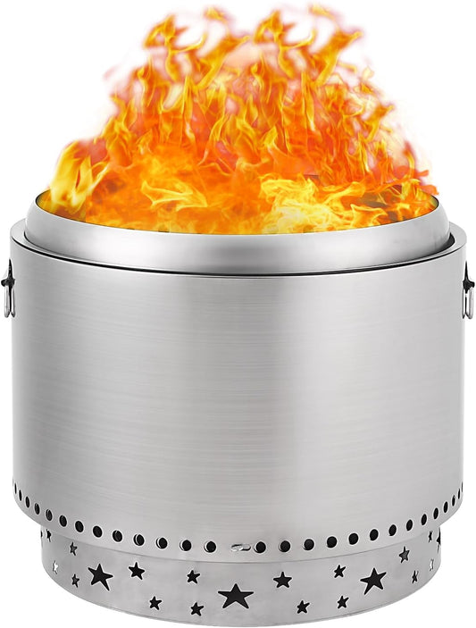 Portable Smokeless Fire Pit 20.5" with Stand, Handles Design, Stainless Steel Stove Wood Burning, Removable Ash Pan, for Camping, Garden, Backyard