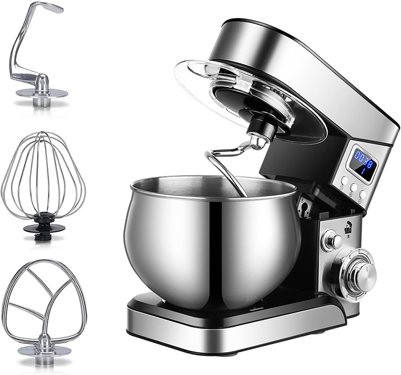 1100W Electric Kitchen Mixer Food Mixer, Electric Mixer, 6-Speed Tilt-Head Dough Mixer with 304 Stainless Steel Bowl, Mixing Beater, Whisk, Dough Hook, Scraper &Splash Guard