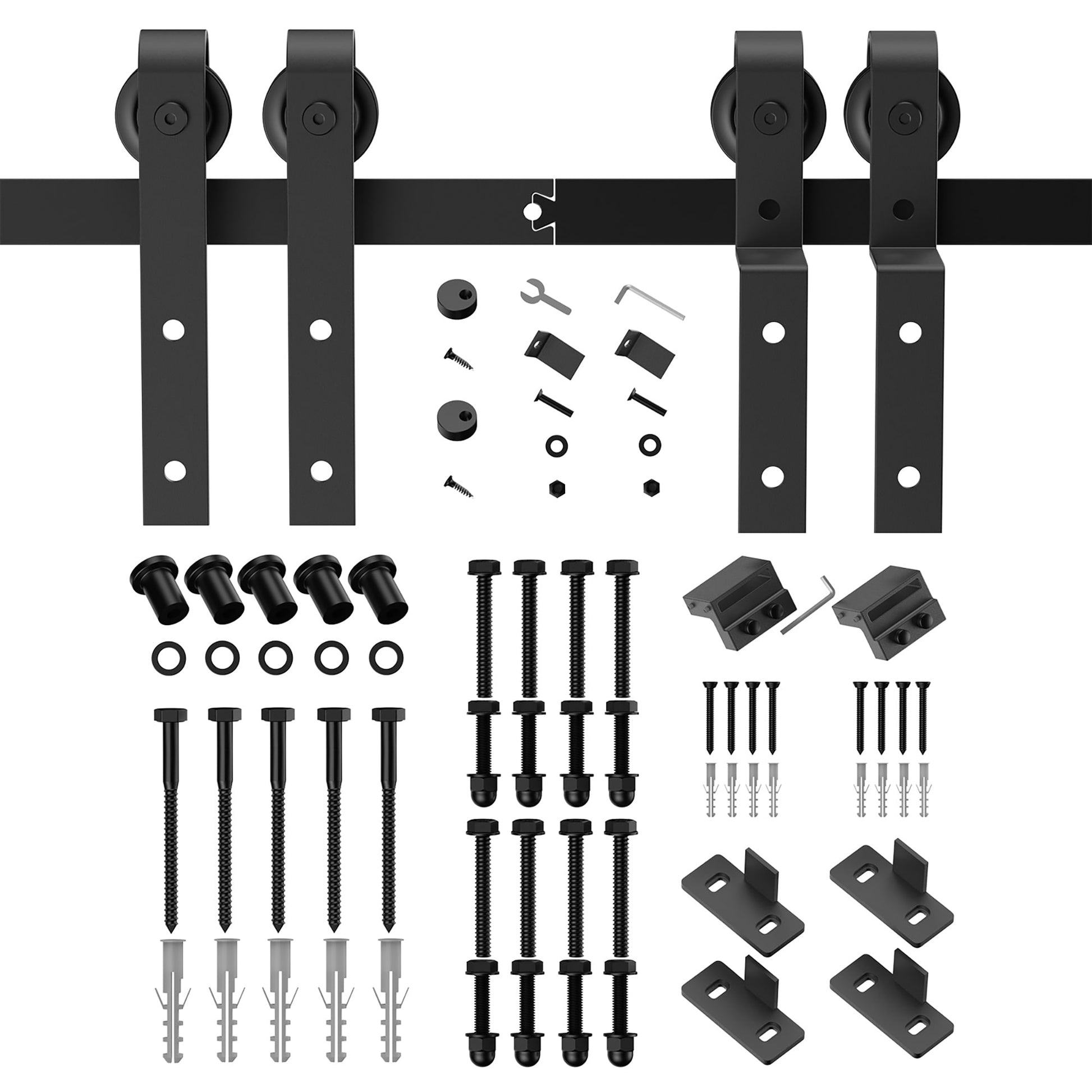 Clihome Matte Black Indoor/Outdoor Standard Soft Close Double Bypass Barn Door Hardware Kit HL-U2030100900