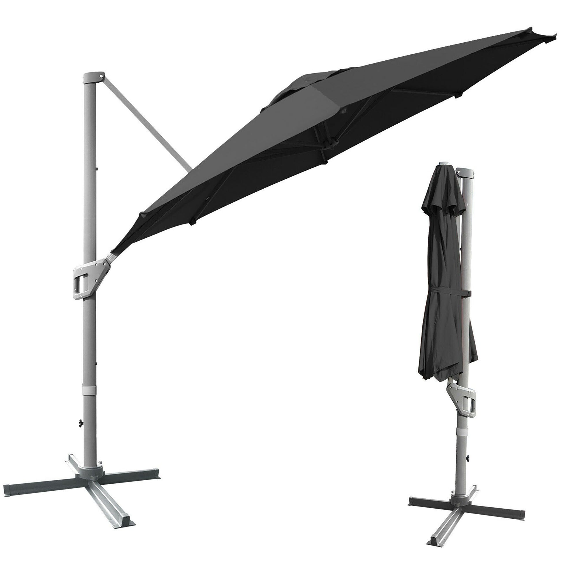 CASAINC 11-ft Aluminum Black Slide-tilt Cantilever Patio Umbrella