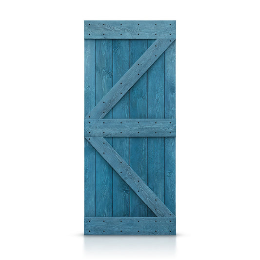 CALHOME 36-in x 84-in Ocean blue K-frame Pine Wood Solid core Single Barn Door (Hardware Not Included)