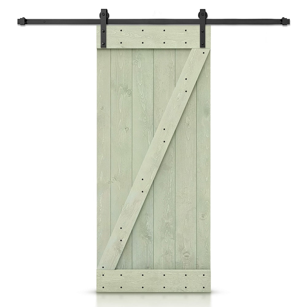 CALHOME 24-in x 84-in Sage green Z-frame Pine Wood Solid core Single Barn Door (Hardware Included)