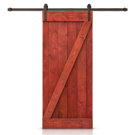 CALHOME 32-in x 84-in Cherry Red Knotty pine Wood Solid core Single Barn Door (Hardware Included)